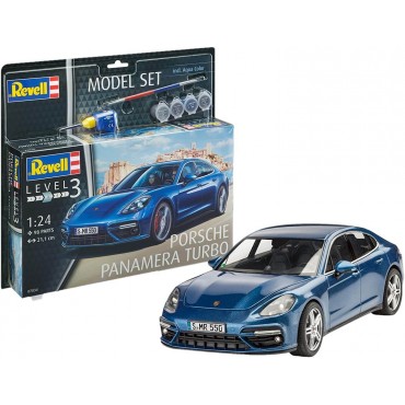 KIT PARA MONTAR REVELL MODEL SET CARRO PORSCHE PANAMERA TURBO 1/24 98 PEÇAS COMPLETO COM TINTAS COLA E PINCEL REV 67034